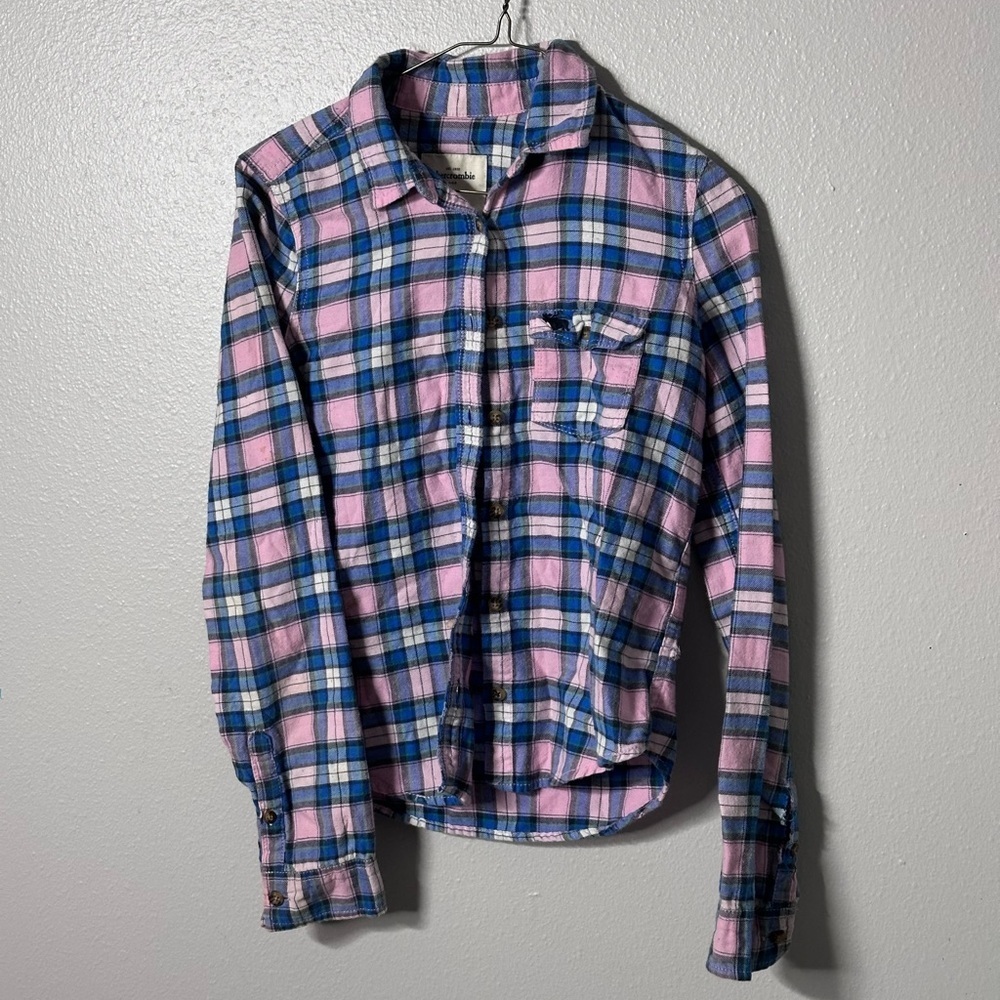 Abercrombie Kids Girls Pink/Blue Flannel Button Down Long Sleeve Shirt size L